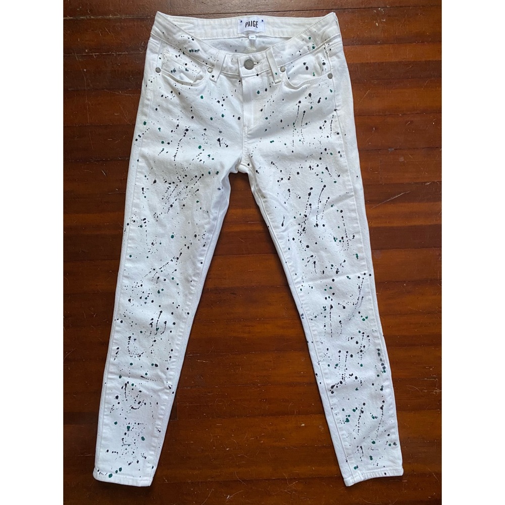 Paige White Denim Paint Splatter Ankle Jeans